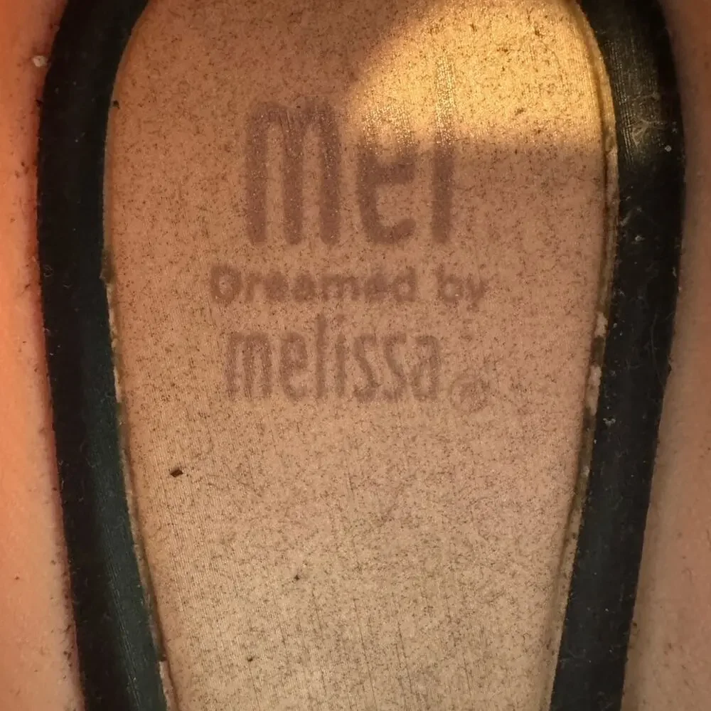 Mel by Melissa Girls Pale Pink with Bow Peep Toe Flats Shoes Sz 2 Coquette